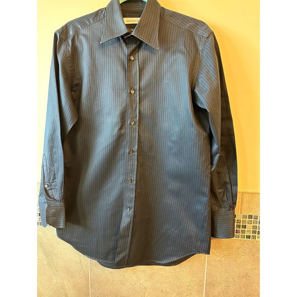 VERSACE Collection Black Purple Pinstripe Cotton Sateen Button Down SZ 15.5